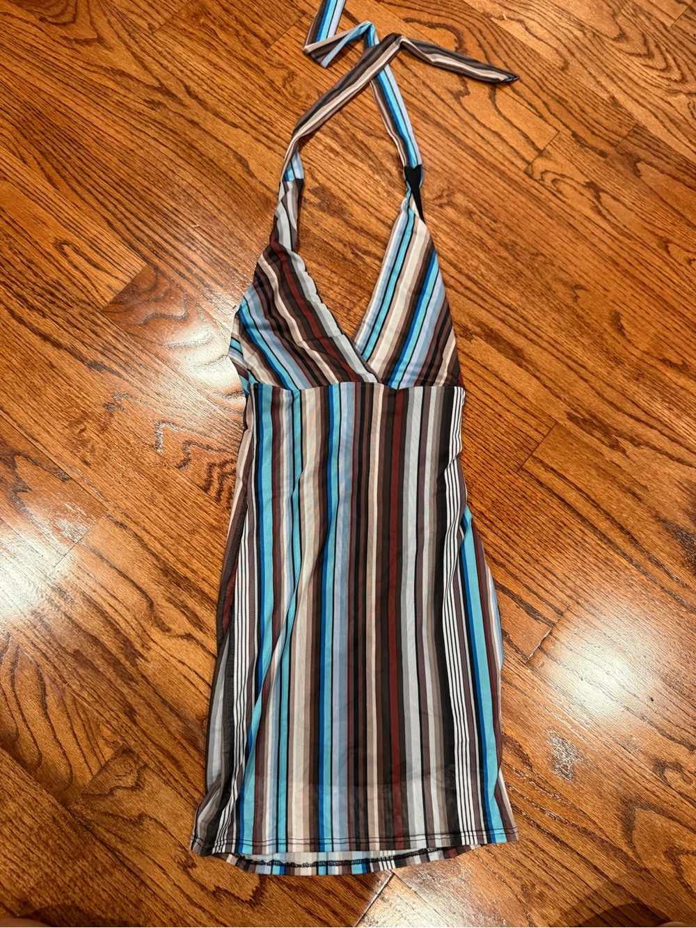 Windsor Striped Halter Dress in Brown, Blue, White